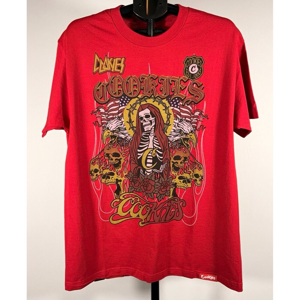 NWT Cookies Highway SS Tee Mens L Red Cotton Knit Skull Graphic Print Crew Neck